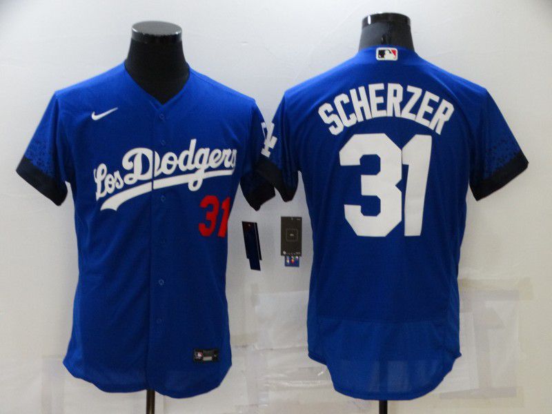 Men Los Angeles Dodgers #31 Scherzer Blue City Edition Elite Nike 2021 MLB Jersey